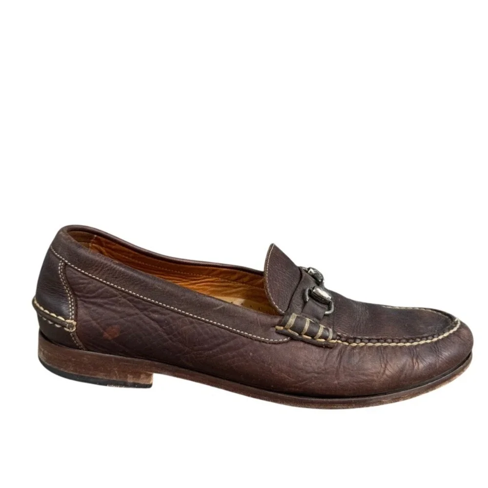 Martin Dingman Mens Brown Leather Bit Loafers Dress Shoes Size 10.5 M